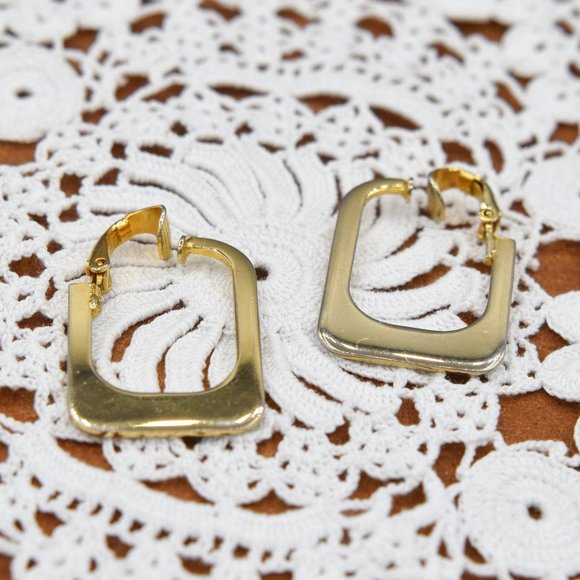 Vintage Lewis Segal Earrings Gold Tone Geometric Hoop - Picture 1 of 7